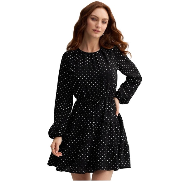 Draper James Dresses & Skirts - Draper James Black Mini Dress with White Dots